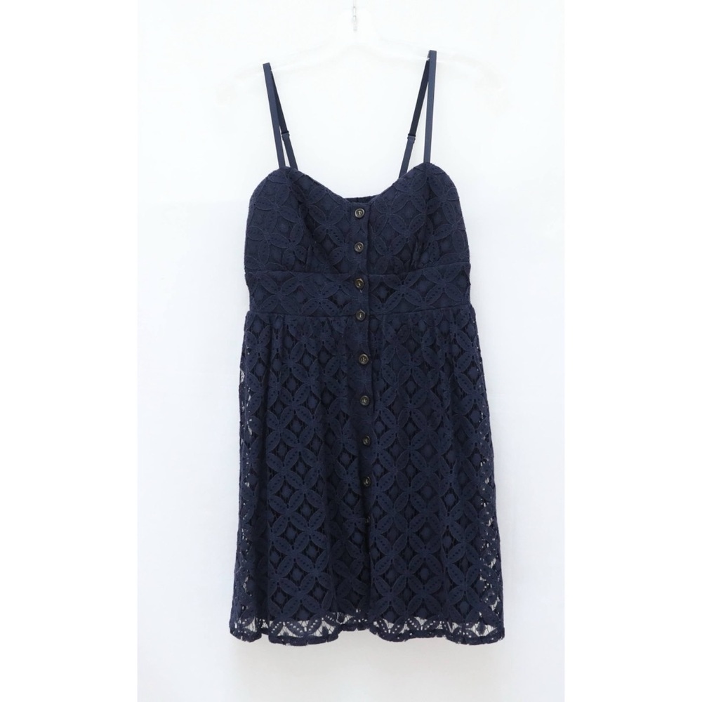 Le Chateau navy blue lace cocktail dress mini party short bohemian L babydoll - Picture 2 of 9